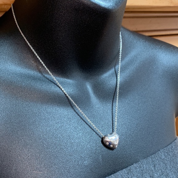 Solid Stamped 14K White Gold Natural Diamond Chunky Heart Pendant Necklace - Picture 16 of 16